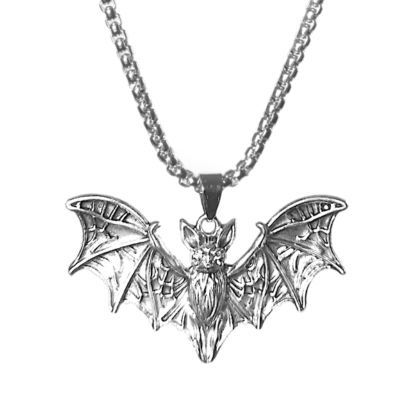 Bat Necklace, silver-tone bat pendant on a chain