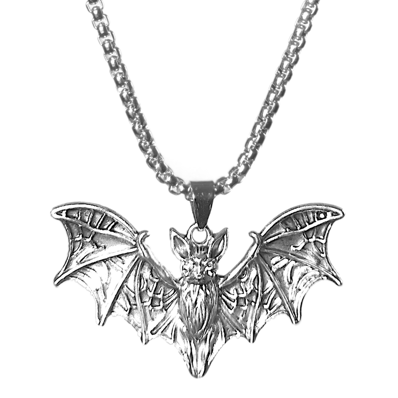 Bat Necklace, silver-tone bat pendant on a chain