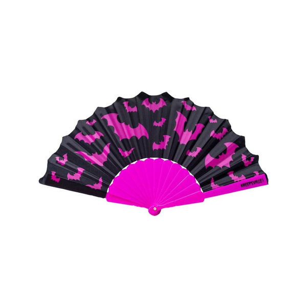 Bat Scallop Fan in pink, scalloped hand fan with bat edging