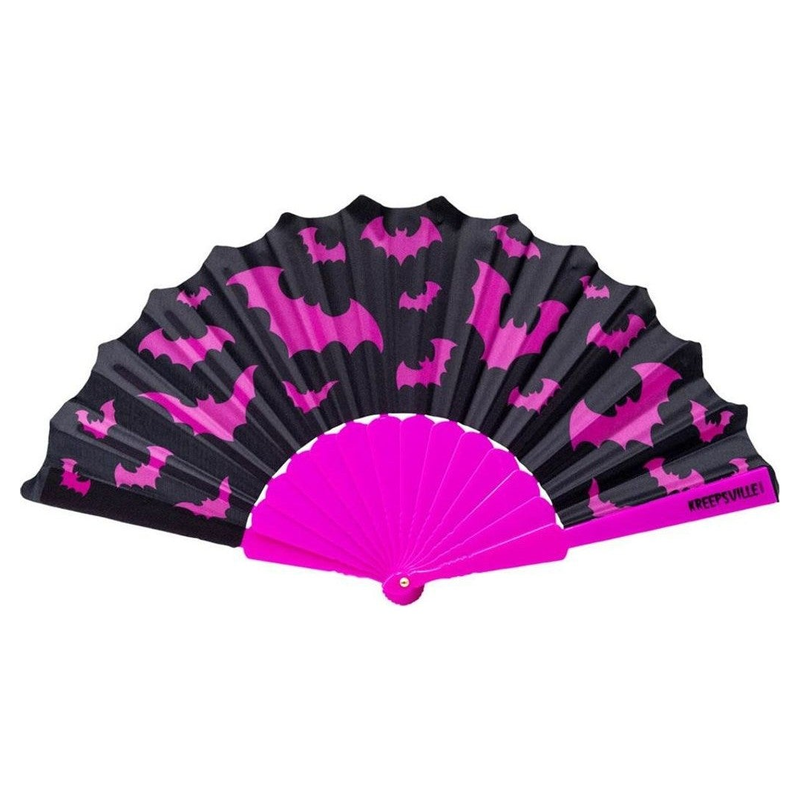 Bat Scallop Fan in pink, scalloped hand fan with bat edging