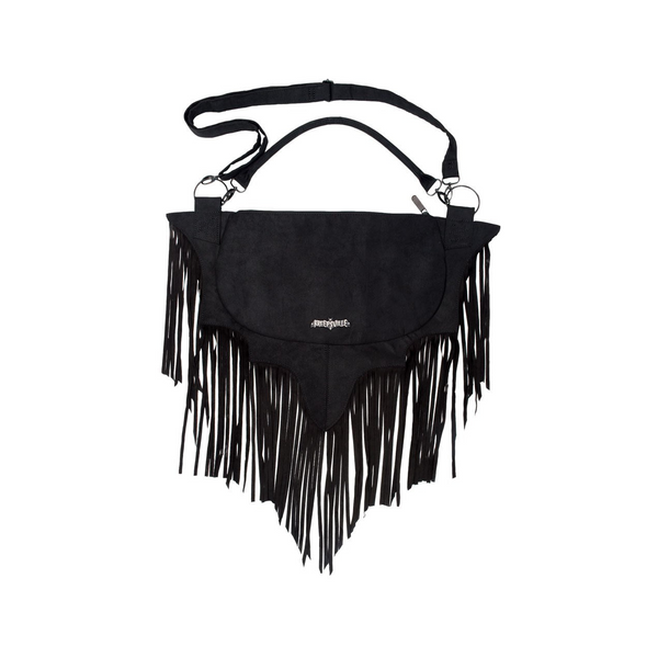 Bat Wing Fringe Shoulder Bag in vegan suede with long fringe
