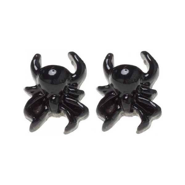 Black Spider Stud Earrings, glossy black spider studs