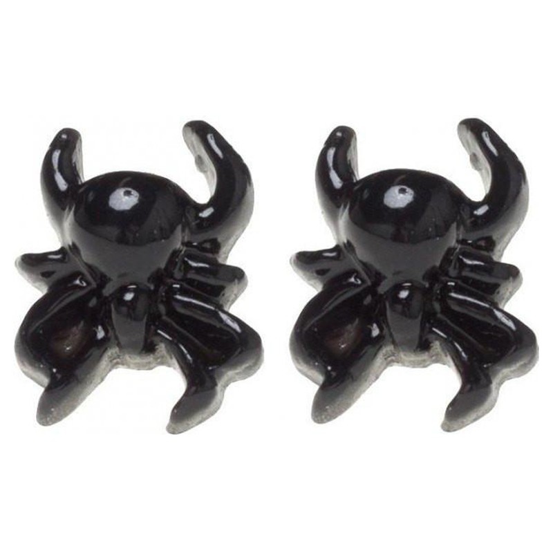 Black Spider Stud Earrings, glossy black spider studs