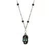 Aqua Blue Rhinestone Sugar Skull Pendant Necklace, alternate view