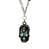 Aqua Blue Rhinestone Sugar Skull Pendant Necklace, alternate view