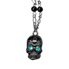 Aqua Blue Rhinestone Sugar Skull Pendant Necklace