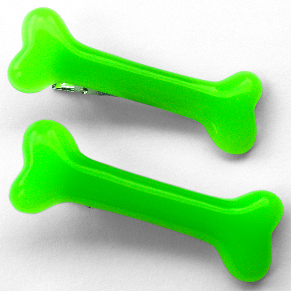 Toxic green bone-shaped hair clips