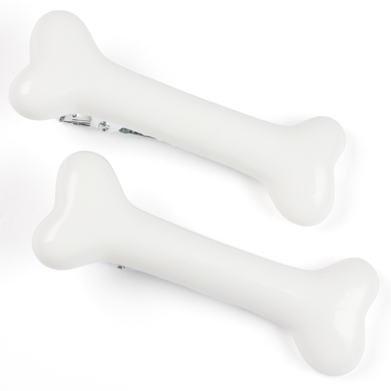 Bone-shaped alligator hair clips in bone white