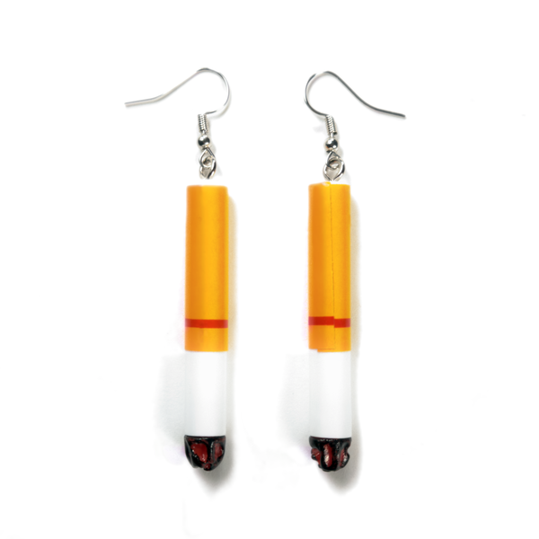 Cigarette Drop Earrings, tiny cigarette charms on fish-hook wires
