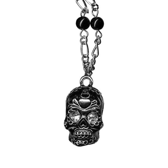 Clear Rhinestone Sugar Skull Pendant Necklace