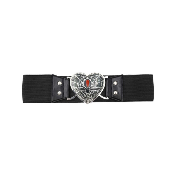 Elastic Waist Belt Black Widow Heart with black widow heart buckle