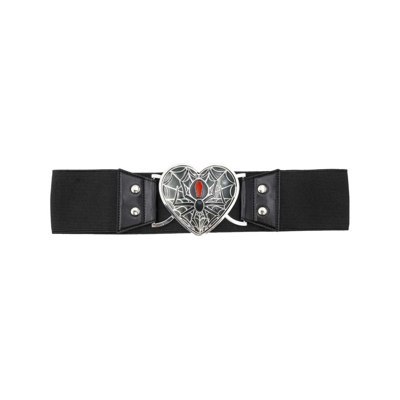 Elastic Waist Belt Black Widow Heart with black widow heart buckle