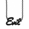 "Evil" Black Rhinestone Necklace, black rhinestone script pendant