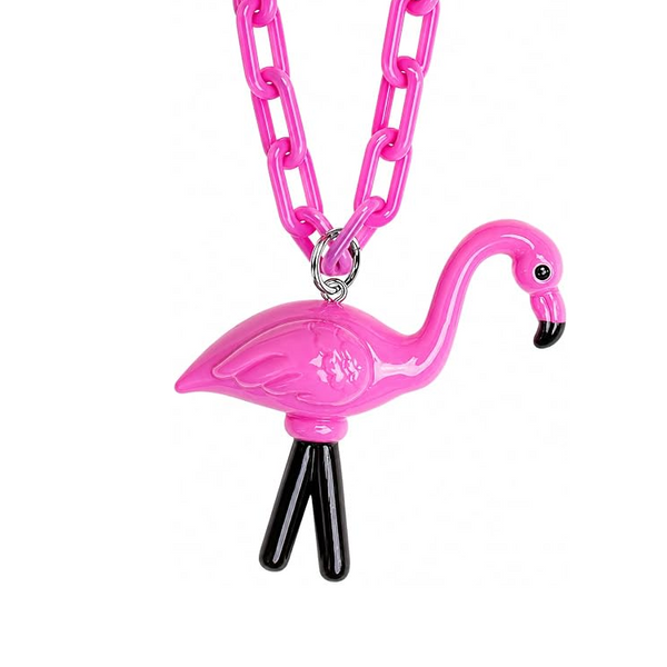 Chunky Pink Flamingo Necklace, pink flamingo pendant