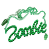 Green Diamonte Zombie Necklace, acid green zombie doll pendant with rhinestones