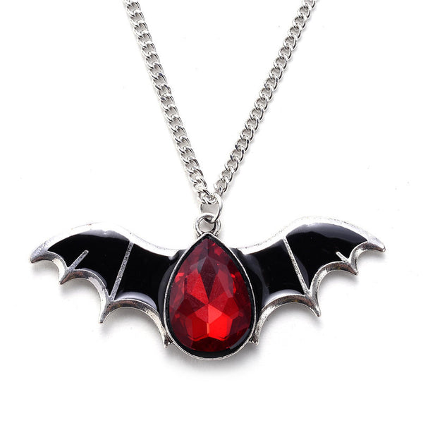 Gothic Bat Gem Necklace (Red)