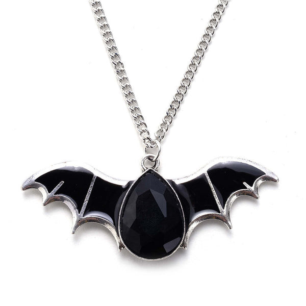 Gothic Bat Gem Necklace (Black)