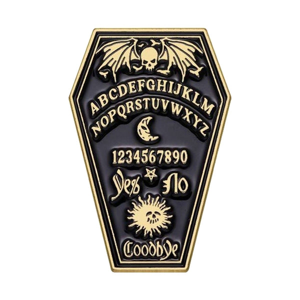 Spirit Board Coffin enamel pin — Spooky Stitchcrafts