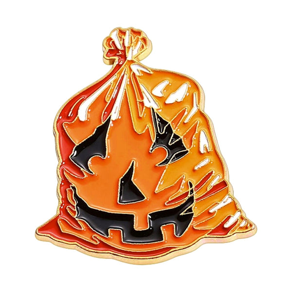 Pumpkin Trash Bag enamel pin — Spooky Stitchcrafts