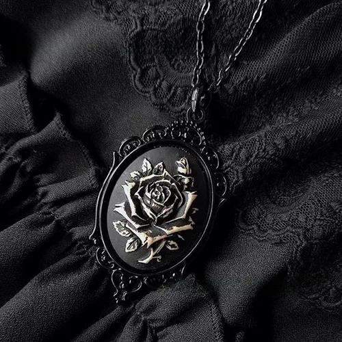 Black Rose Cameo Necklace