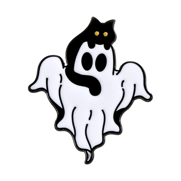 Ghost & Black Cat enamel pin — Spooky Stitchcrafts