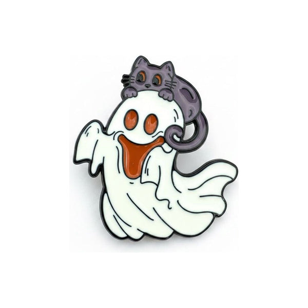 Cat on Ghost enamel pin — Spooky Stitchcrafts