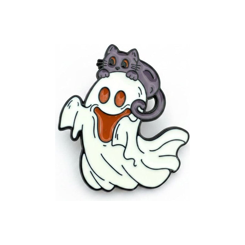 Cat on Ghost enamel pin — Spooky Stitchcrafts