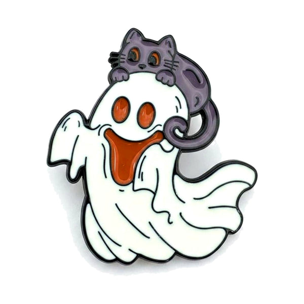 Cat on Ghost enamel pin — Spooky Stitchcrafts