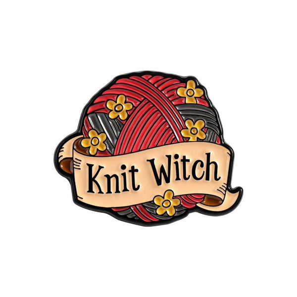 Knit Witch enamel pin — Spooky Stitchcrafts