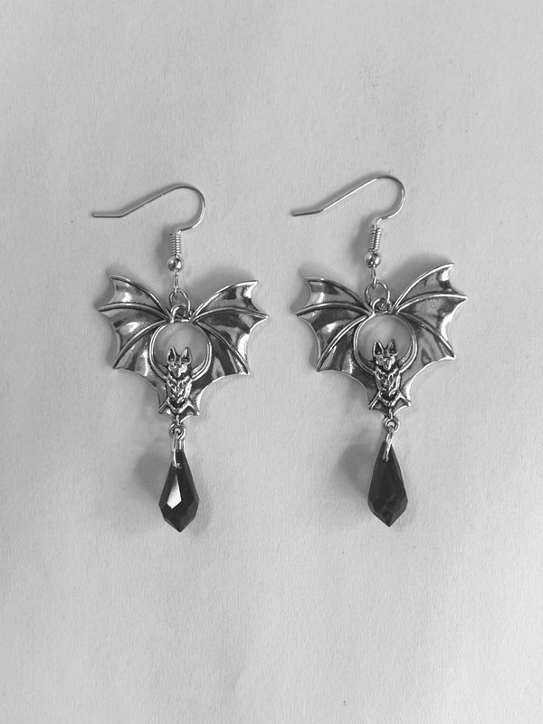 Bat Drop Earrings (Silver)