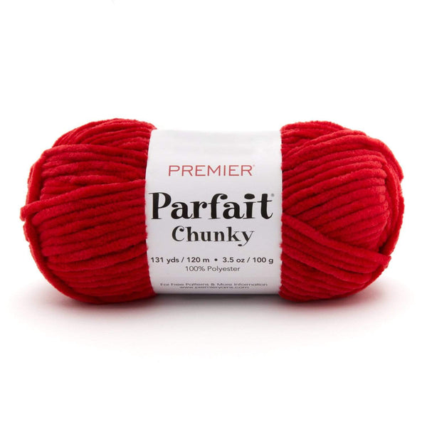 Premier Yarns Parfait Chunky yarn in Cardinal, a super bulky chenille skein
