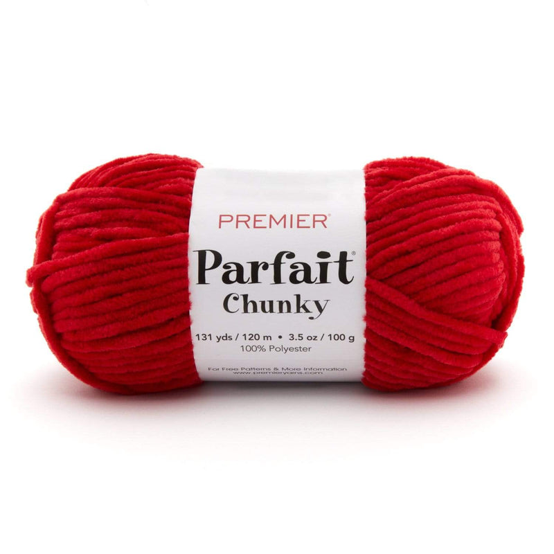 Premier Yarns Parfait Chunky yarn in Cardinal, a super bulky chenille skein