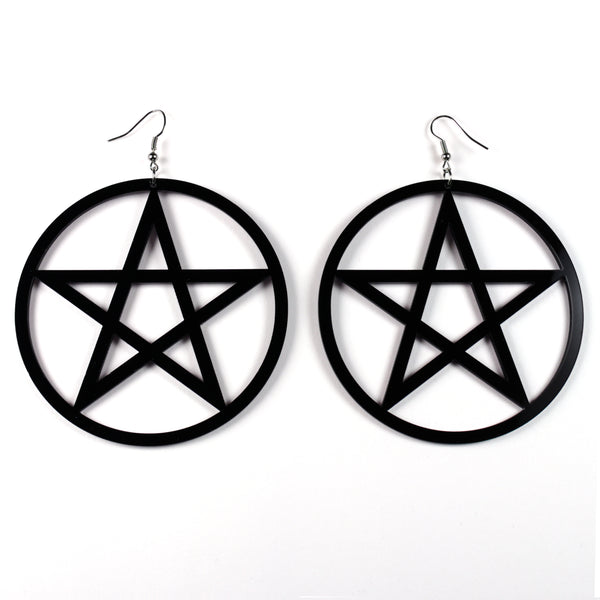 Pentagram star hoop earrings in black acrylic