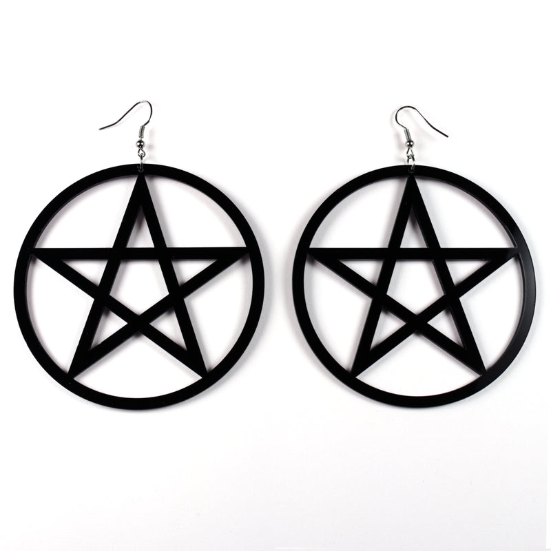 Pentagram star hoop earrings in black acrylic