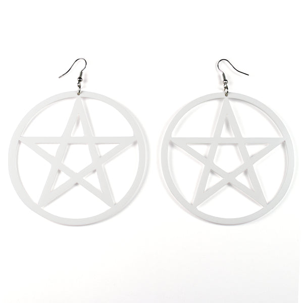 Pentagram star hoop earrings in white acrylic