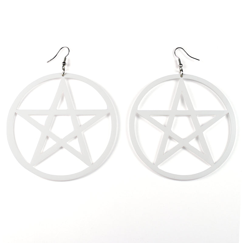 Pentagram star hoop earrings in white acrylic