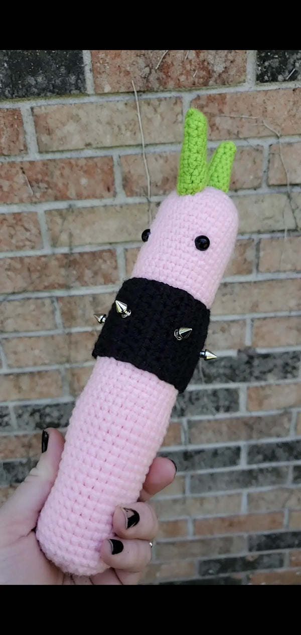 Punk Rock Crochet Worm Plush: Dr. Wurm, Green Spikes