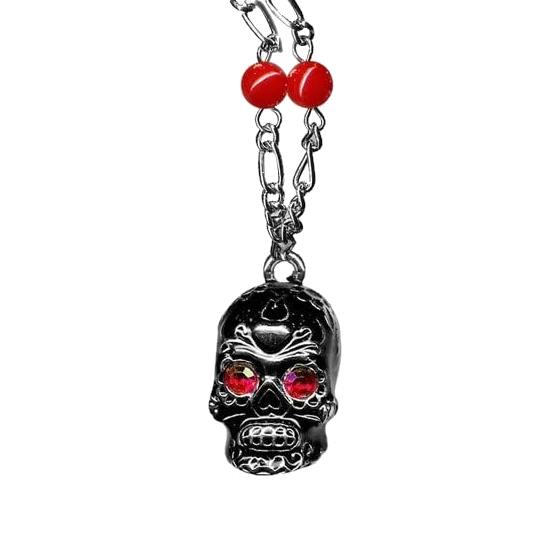 Red Rhinestone Sugar Skull Pendant Necklace