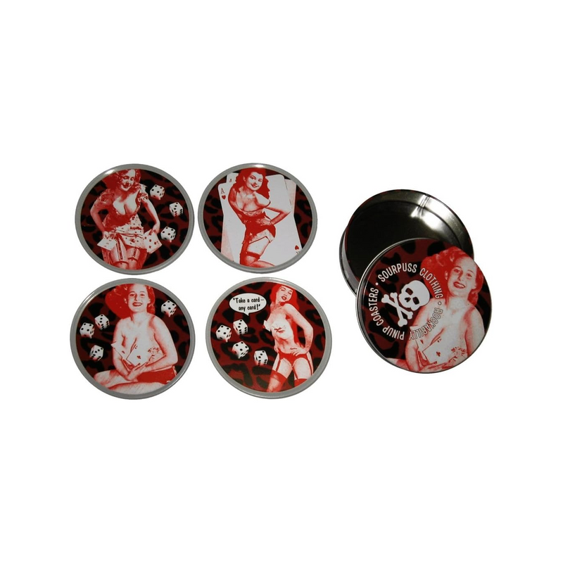 Rockabilly Pin-Up Girls Coaster Set, four pin-up coasters