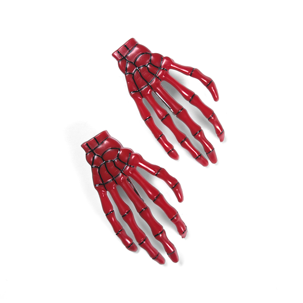 Skeleton Hand Hair Clip in red, skeletal hand claw clip