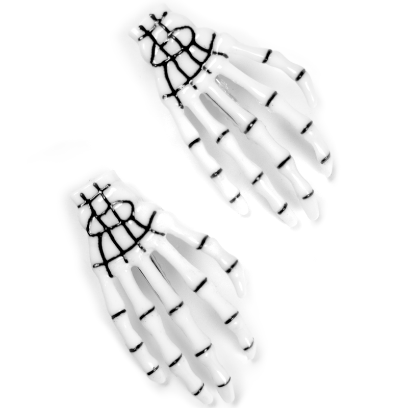 White skeleton hand hair clip, front view