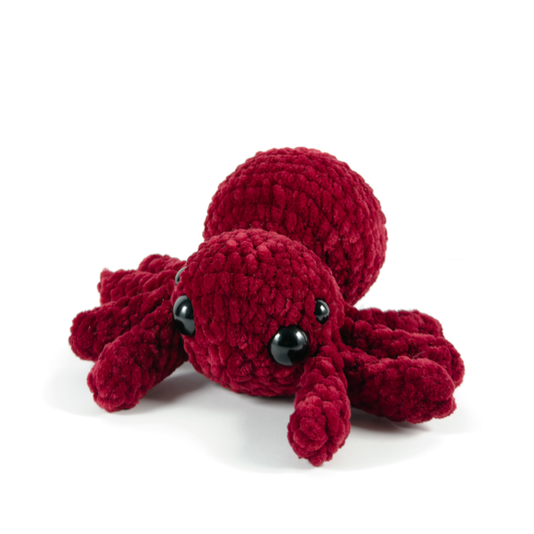 Spider Plush in garnet red, crochet spider plush