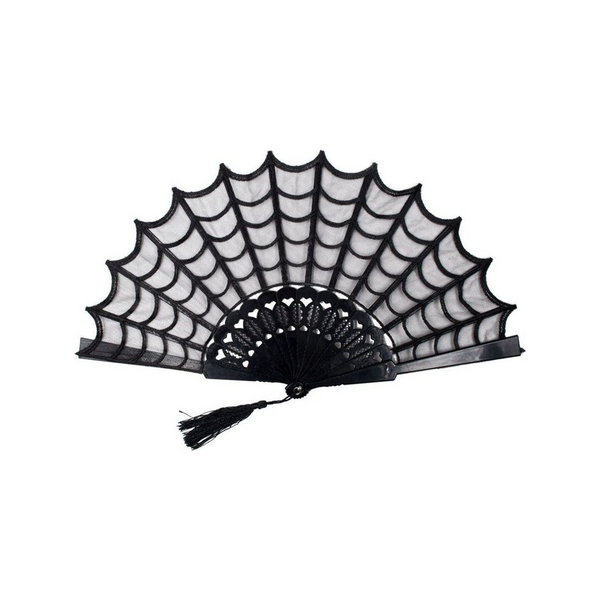 Spiderweb Lace Hand Fan in black lace