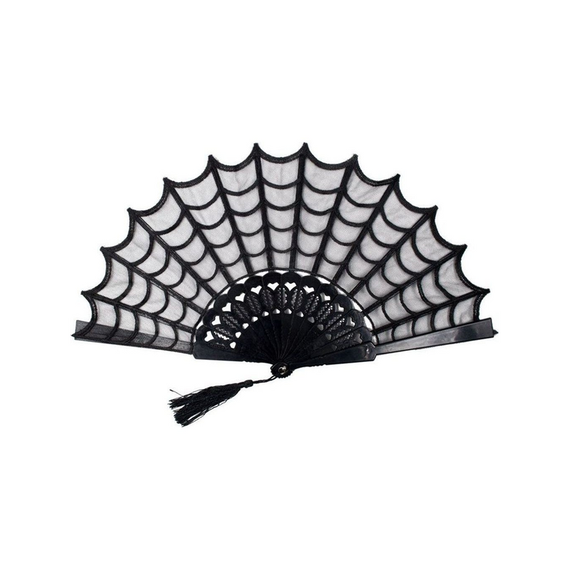 Spiderweb Lace Hand Fan in black lace