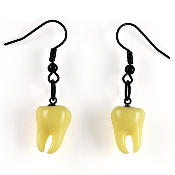 Dentata teeth drop earrings in black, resin fangs on stainless steel findings