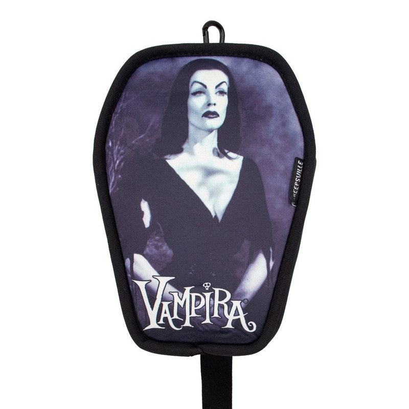 Vampira Plan 9 Coffin Clip Pouch, coffin-shaped zip pouch with adjustable strap