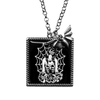 Webbed Girl Frame Necklace, silver-tone rope frame with a Day of the Dead girl in spiderwebs and roses