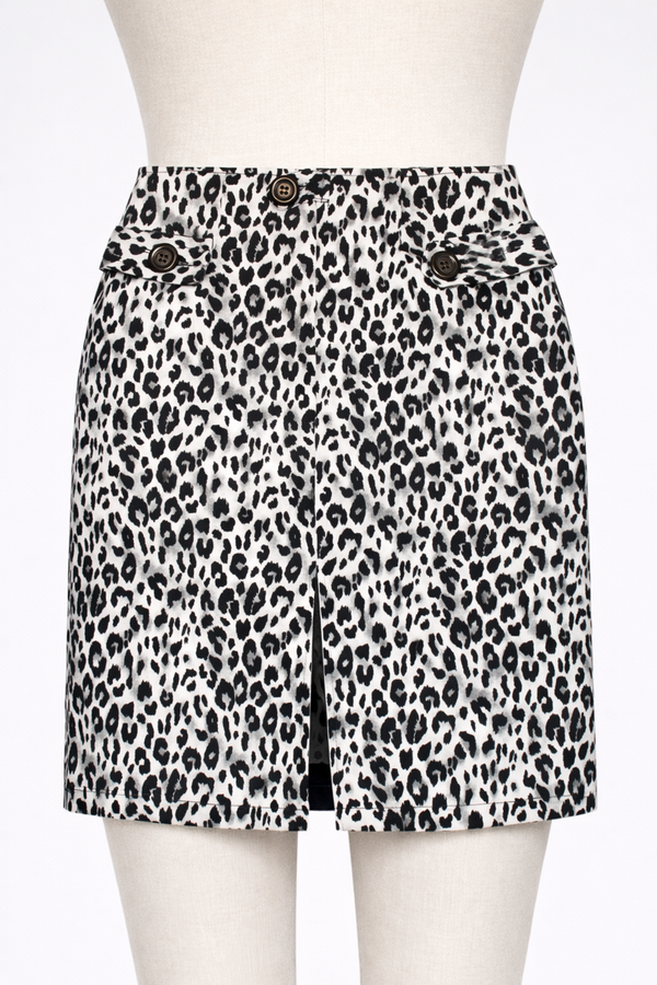 Gray Leopard Print Retro Pencil Skirt