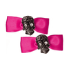 Black Satin Bow Skull Gem Barrettes