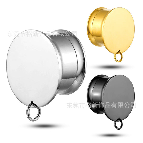 Stainless steel double-flare plug with hanging accent ring